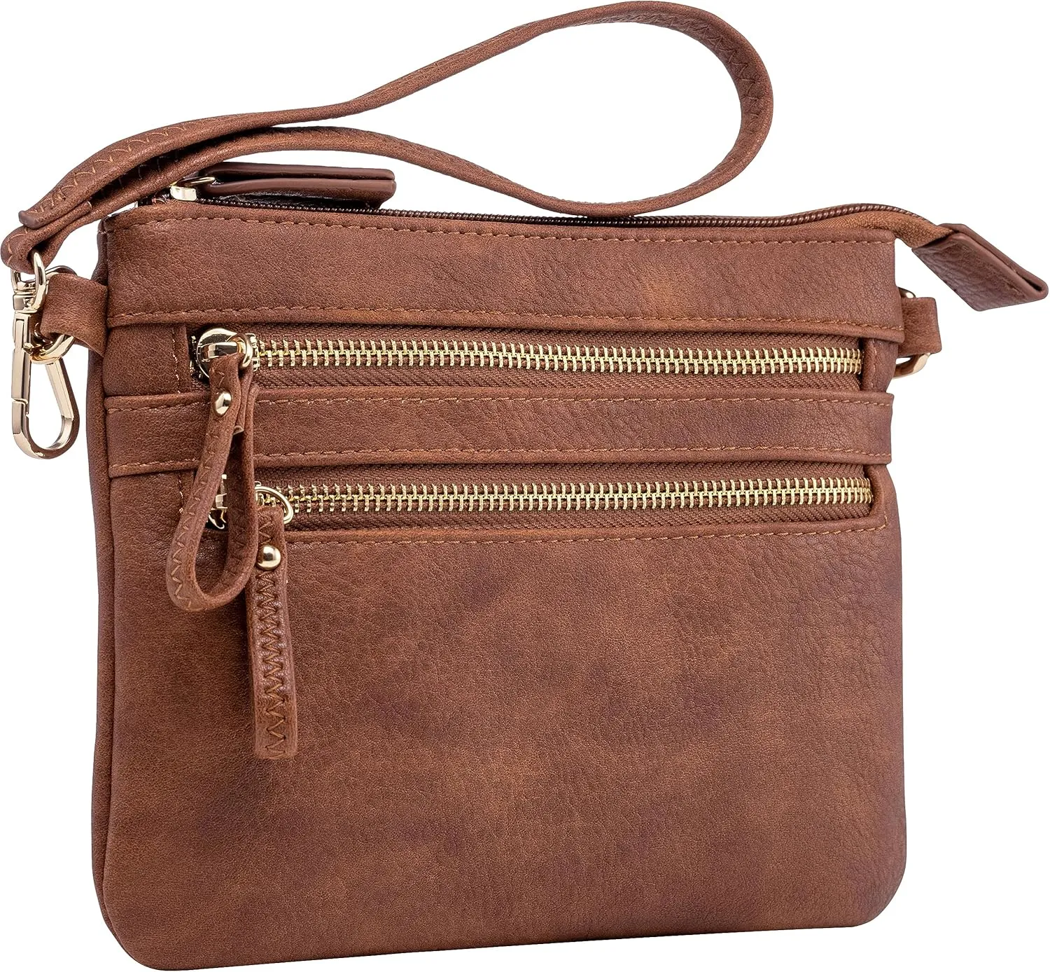 B BRENTANO Vegan Mini Multi-Zipper Crossbody Handbag Purse with Tassel Accents