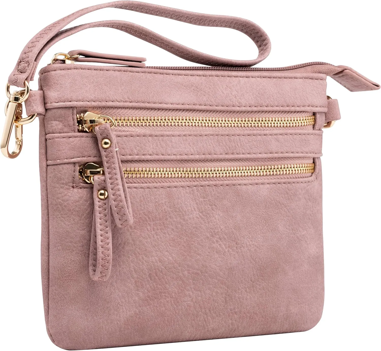 B BRENTANO Vegan Mini Multi-Zipper Crossbody Handbag Purse with Tassel Accents
