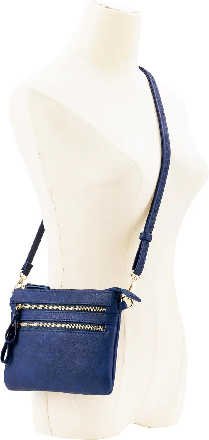 B BRENTANO Vegan Mini Multi-Zipper Crossbody Handbag Purse with Tassel Accents