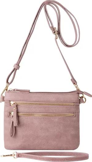 B BRENTANO Vegan Mini Multi-Zipper Crossbody Handbag Purse with Tassel Accents