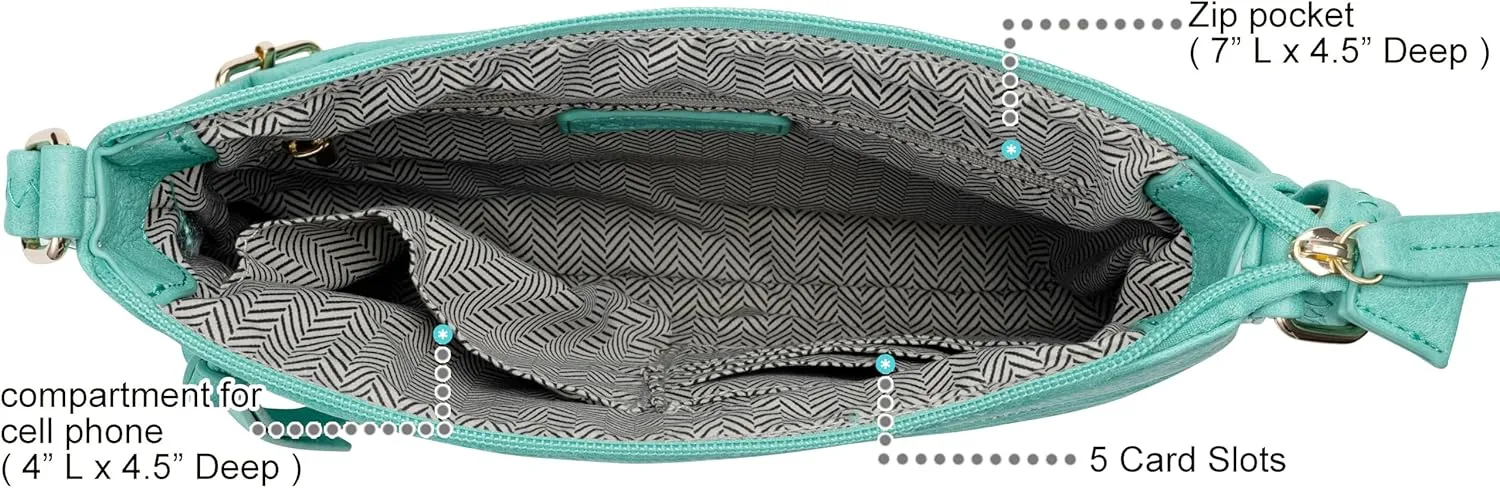 B BRENTANO Vegan Multi-Zipper Crossbody Handbag Purse with Tassel Accents