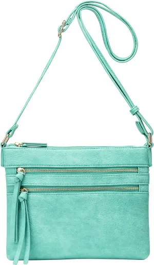 B BRENTANO Vegan Multi-Zipper Crossbody Handbag Purse with Tassel Accents