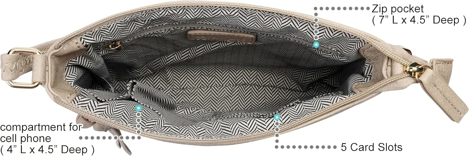 B BRENTANO Vegan Multi-Zipper Crossbody Handbag Purse with Tassel Accents