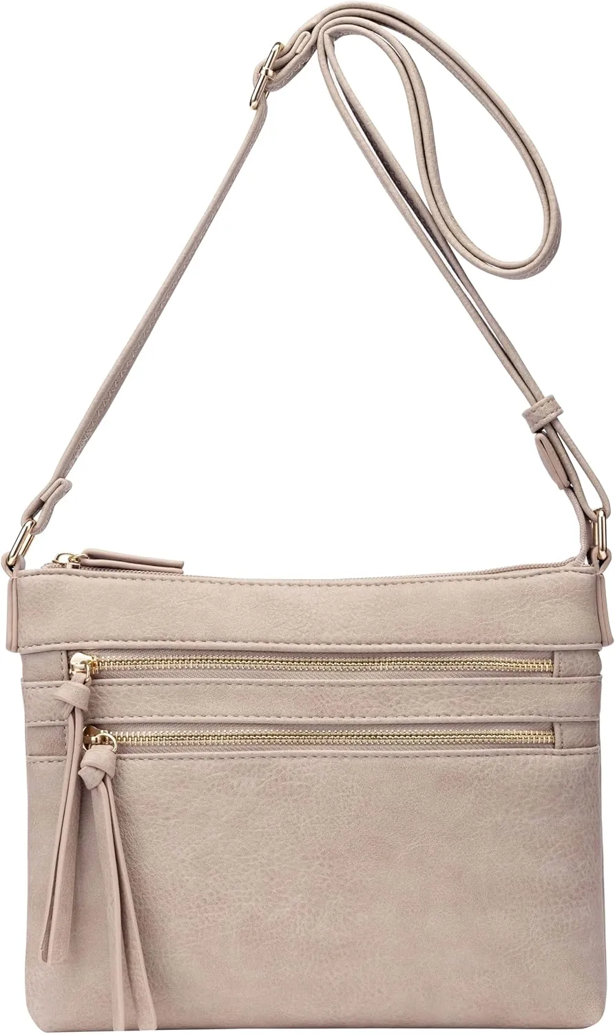 B BRENTANO Vegan Multi-Zipper Crossbody Handbag Purse with Tassel Accents