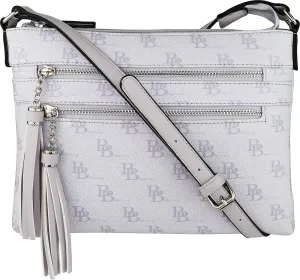 B BRENTANO Vegan Multi-Zipper Crossbody Handbag Purse with Tassel Accents