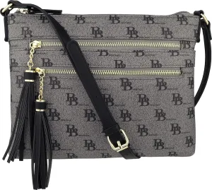 B BRENTANO Vegan Multi-Zipper Crossbody Handbag Purse with Tassel Accents