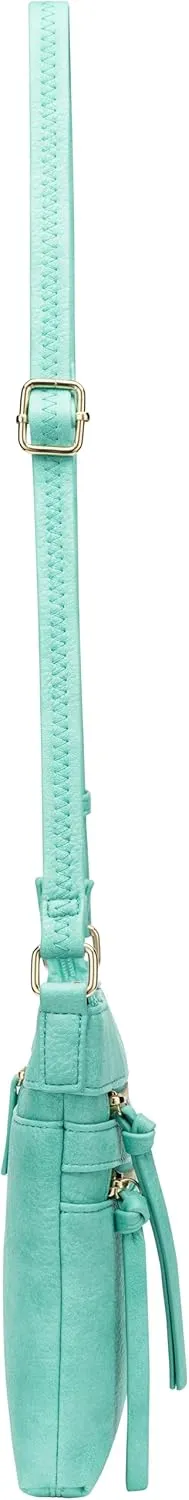 B BRENTANO Vegan Multi-Zipper Crossbody Handbag Purse with Tassel Accents
