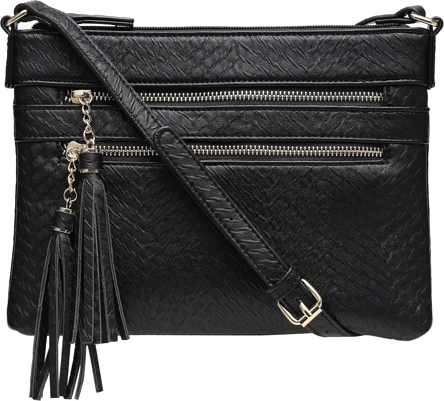 B BRENTANO Vegan Multi-Zipper Crossbody Handbag Purse with Tassel Accents