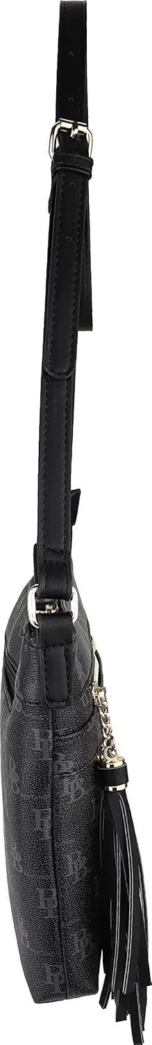 B BRENTANO Vegan Multi-Zipper Crossbody Handbag Purse with Tassel Accents
