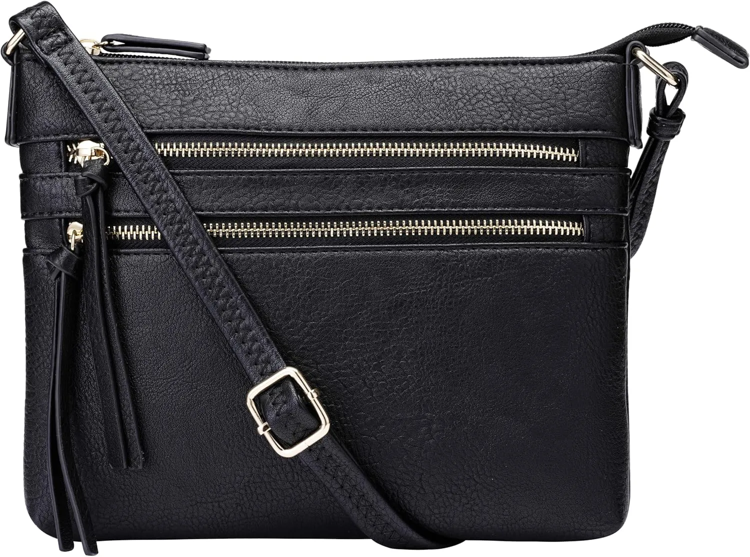 B BRENTANO Vegan Multi-Zipper Crossbody Handbag Purse with Tassel Accents