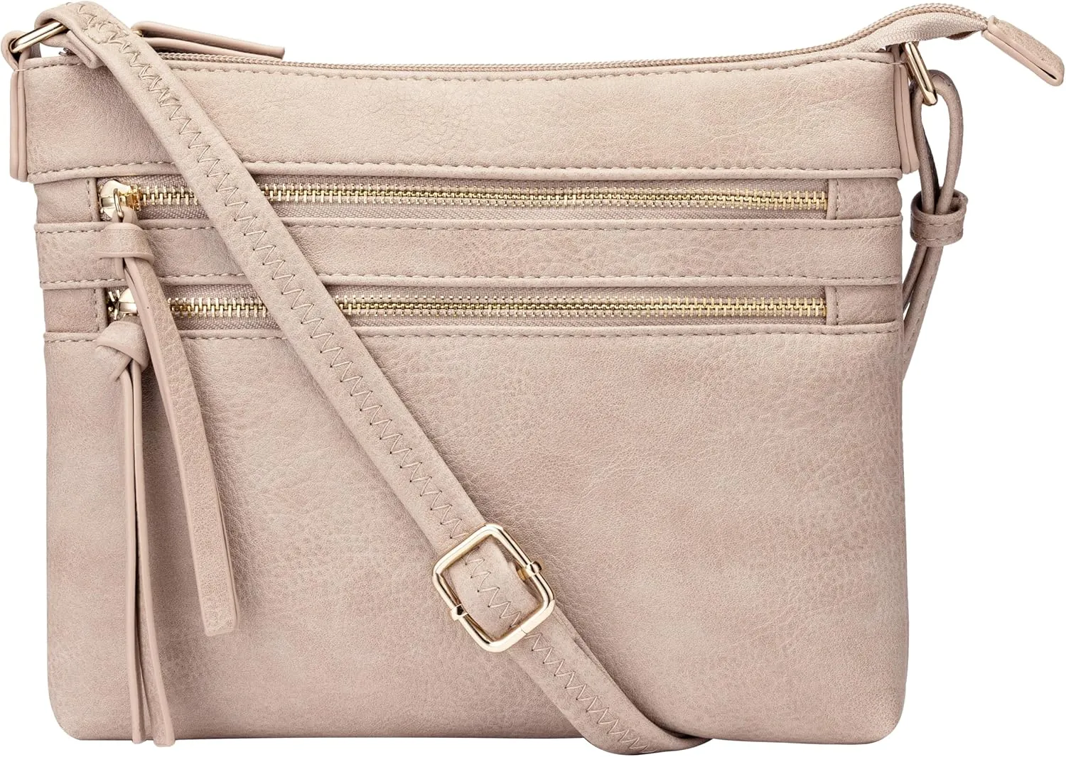 B BRENTANO Vegan Multi-Zipper Crossbody Handbag Purse with Tassel Accents