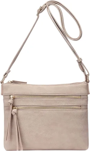 B BRENTANO Vegan Multi-Zipper Crossbody Handbag Purse with Tassel Accents