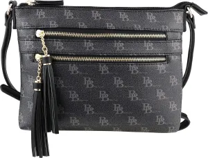 B BRENTANO Vegan Multi-Zipper Crossbody Handbag Purse with Tassel Accents