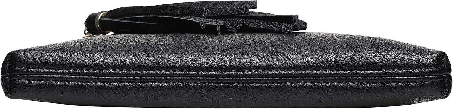 B BRENTANO Vegan Multi-Zipper Crossbody Handbag Purse with Tassel Accents