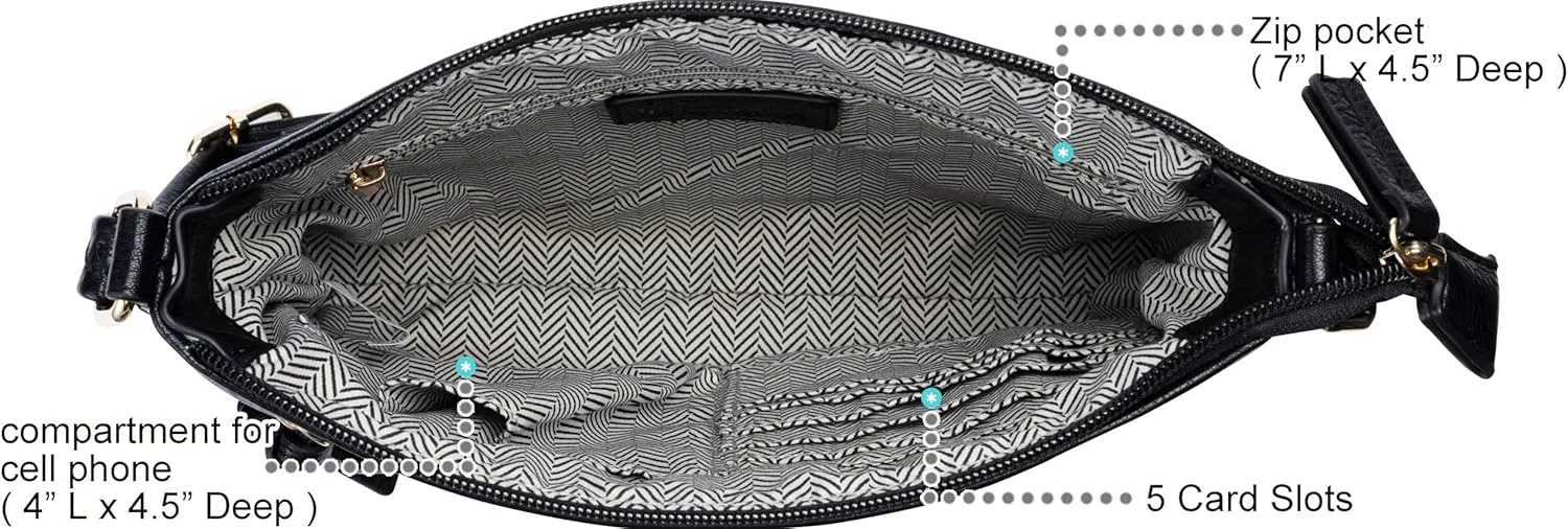 B BRENTANO Vegan Multi-Zipper Crossbody Handbag Purse with Tassel Accents
