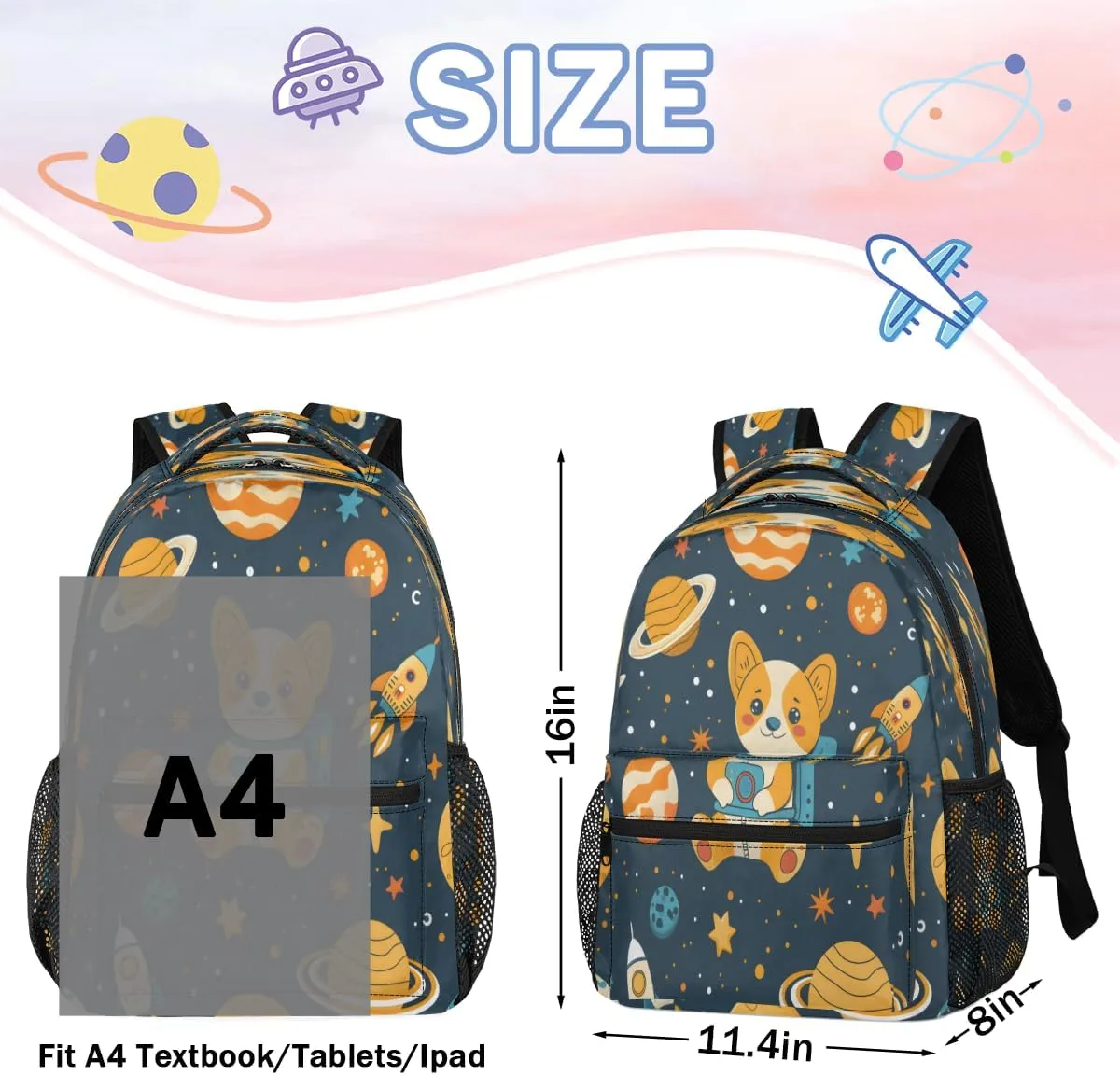 Backpack for Women Men, Waterproof Animals Dogs Casual Back Pack, Lightweight Outer Space Daypack Bag for Travel Camping Work