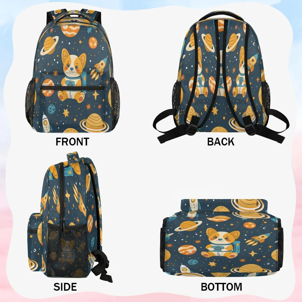 Backpack for Women Men, Waterproof Animals Dogs Casual Back Pack, Lightweight Outer Space Daypack Bag for Travel Camping Work