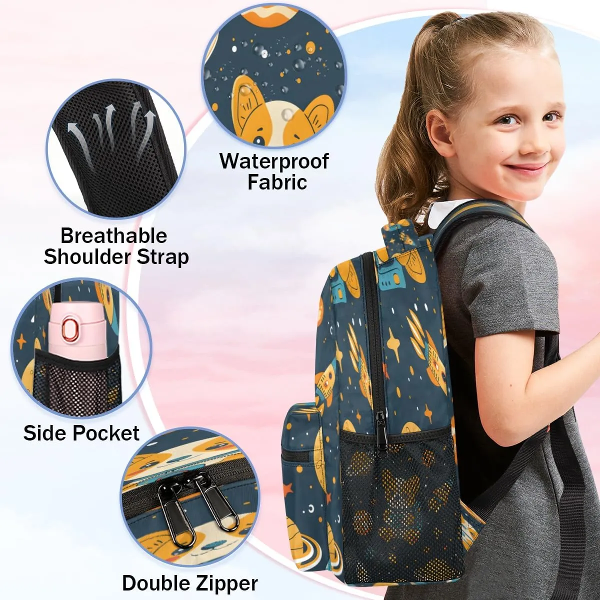 Backpack for Women Men, Waterproof Animals Dogs Casual Back Pack, Lightweight Outer Space Daypack Bag for Travel Camping Work