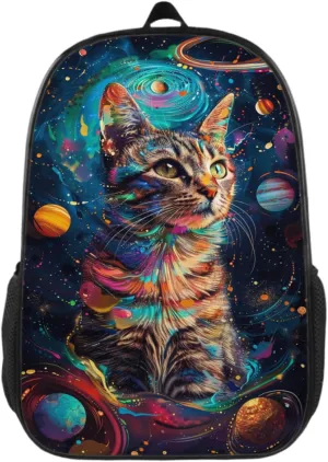 Backpack Fun Space Cat Bookbag Women Men Black Backpack for Outdoor Sports Travel Camping Hiking Office Work Laptop Bag