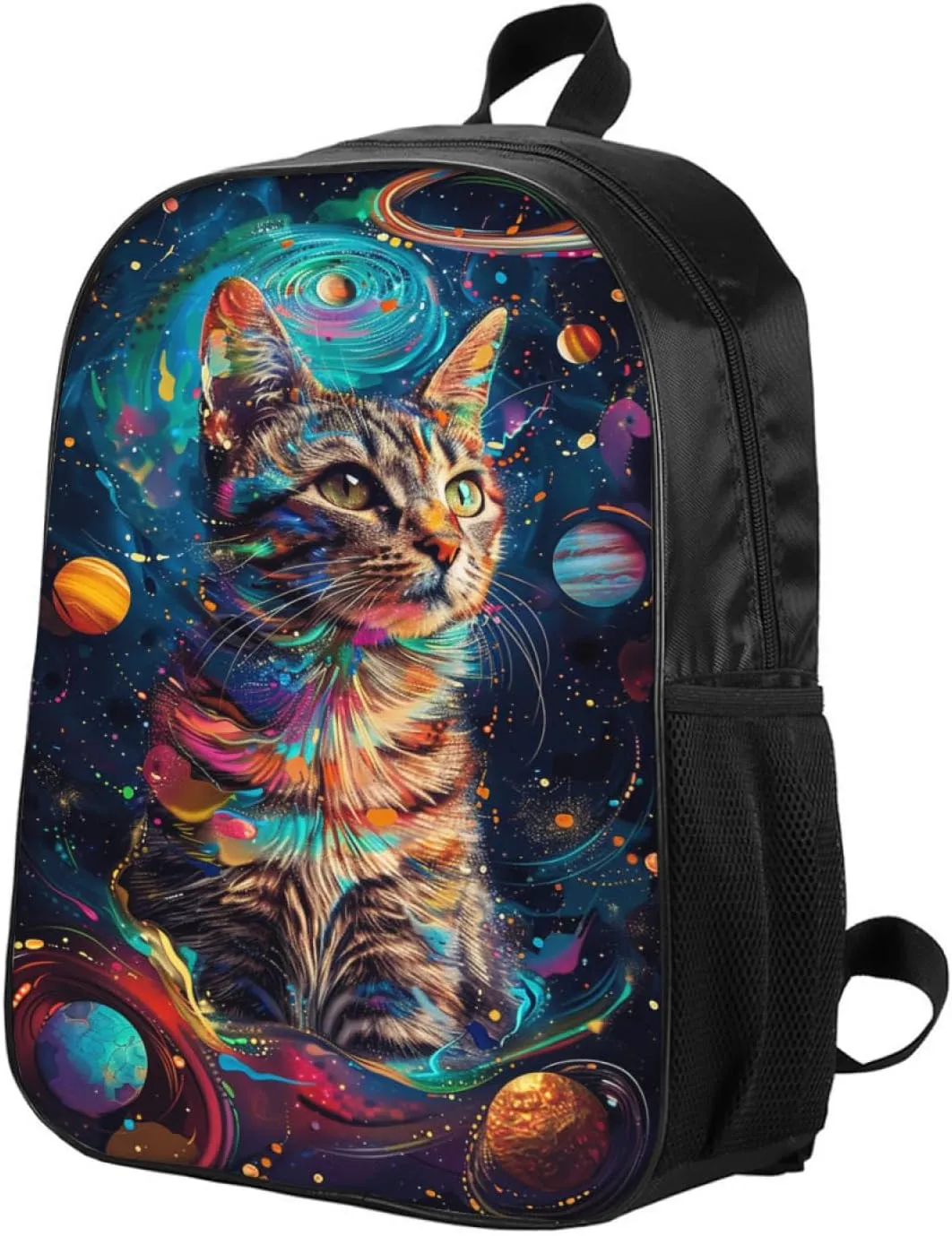 Backpack Fun Space Cat Bookbag Women Men Black Backpack for Outdoor Sports Travel Camping Hiking Office Work Laptop Bag