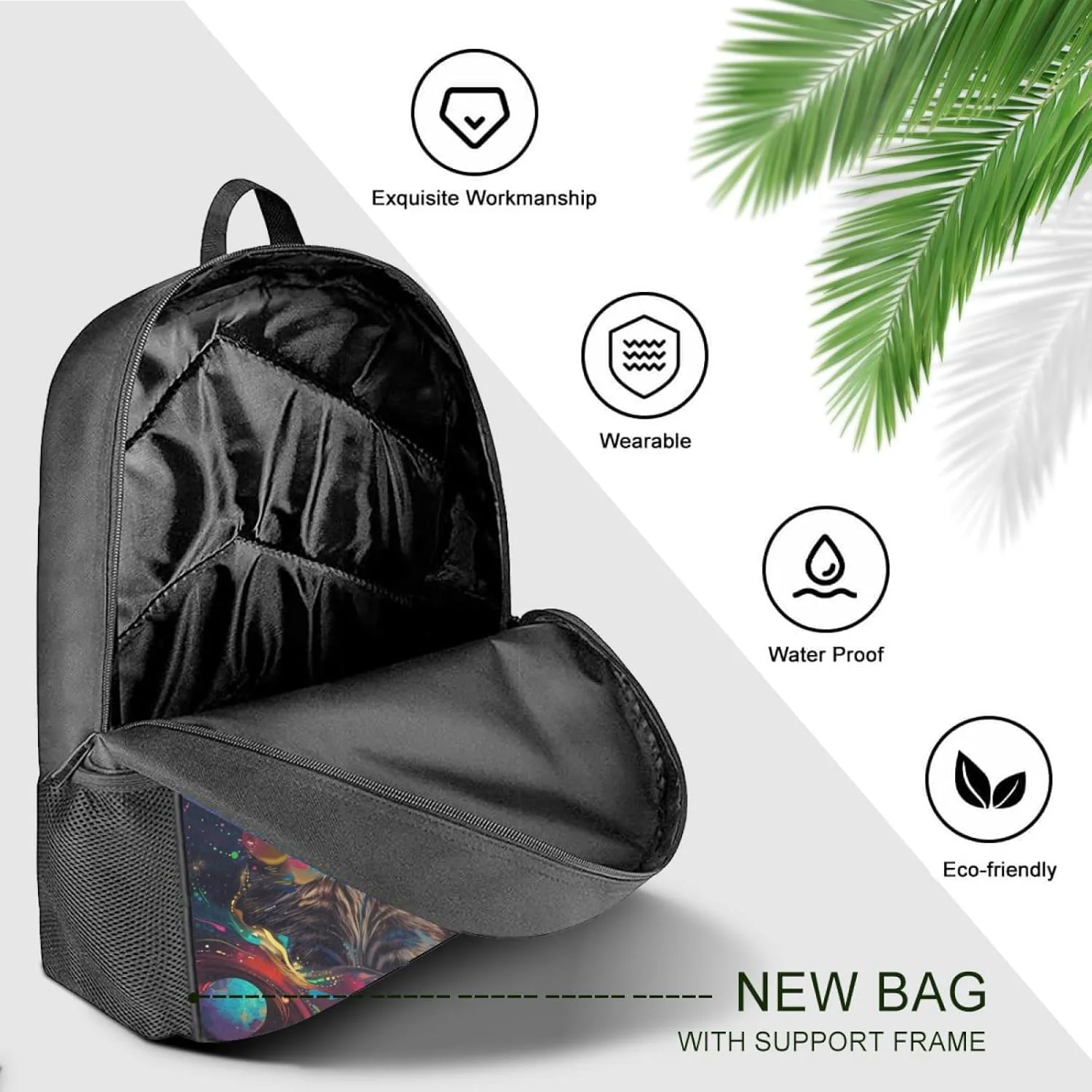 Backpack Fun Space Cat Bookbag Women Men Black Backpack for Outdoor Sports Travel Camping Hiking Office Work Laptop Bag