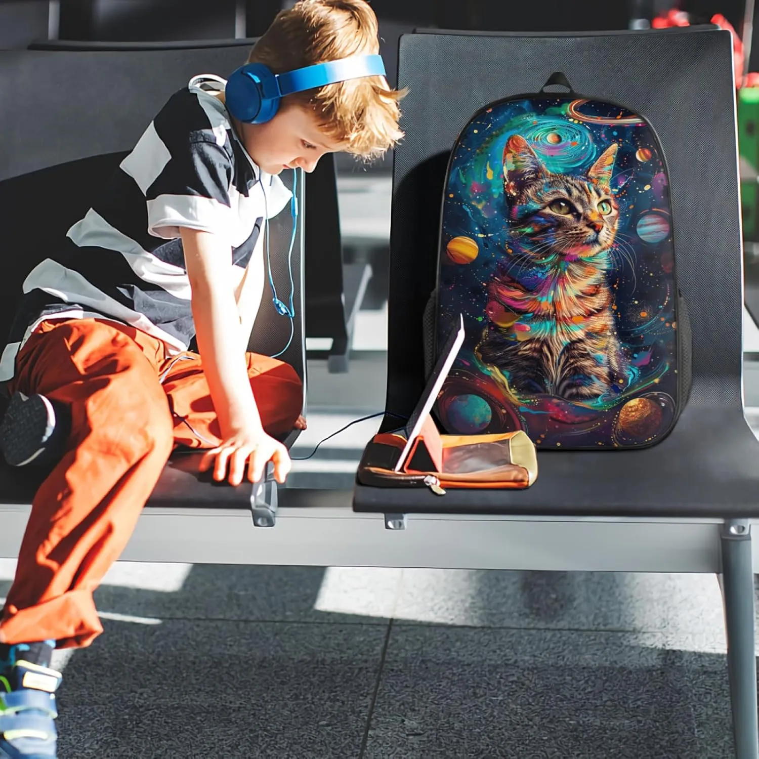 Backpack Fun Space Cat Bookbag Women Men Black Backpack for Outdoor Sports Travel Camping Hiking Office Work Laptop Bag