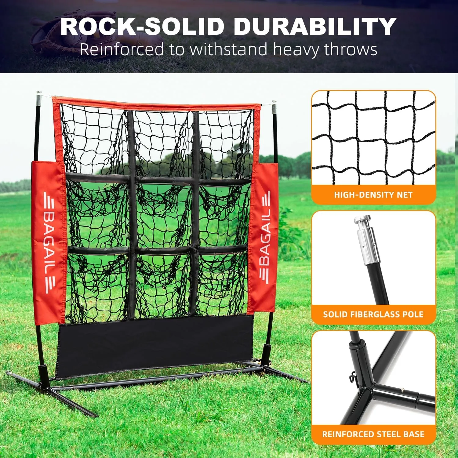 BAGAIL Baseball and Softball Pitching Net, 9 Pocket Pitching Net, Portable Pitching Target Net for Backyard with Carry Bag