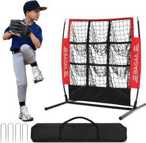 BAGAIL Baseball and Softball Pitching Net, 9 Pocket Pitching Net, Portable Pitching Target Net for Backyard with Carry Bag