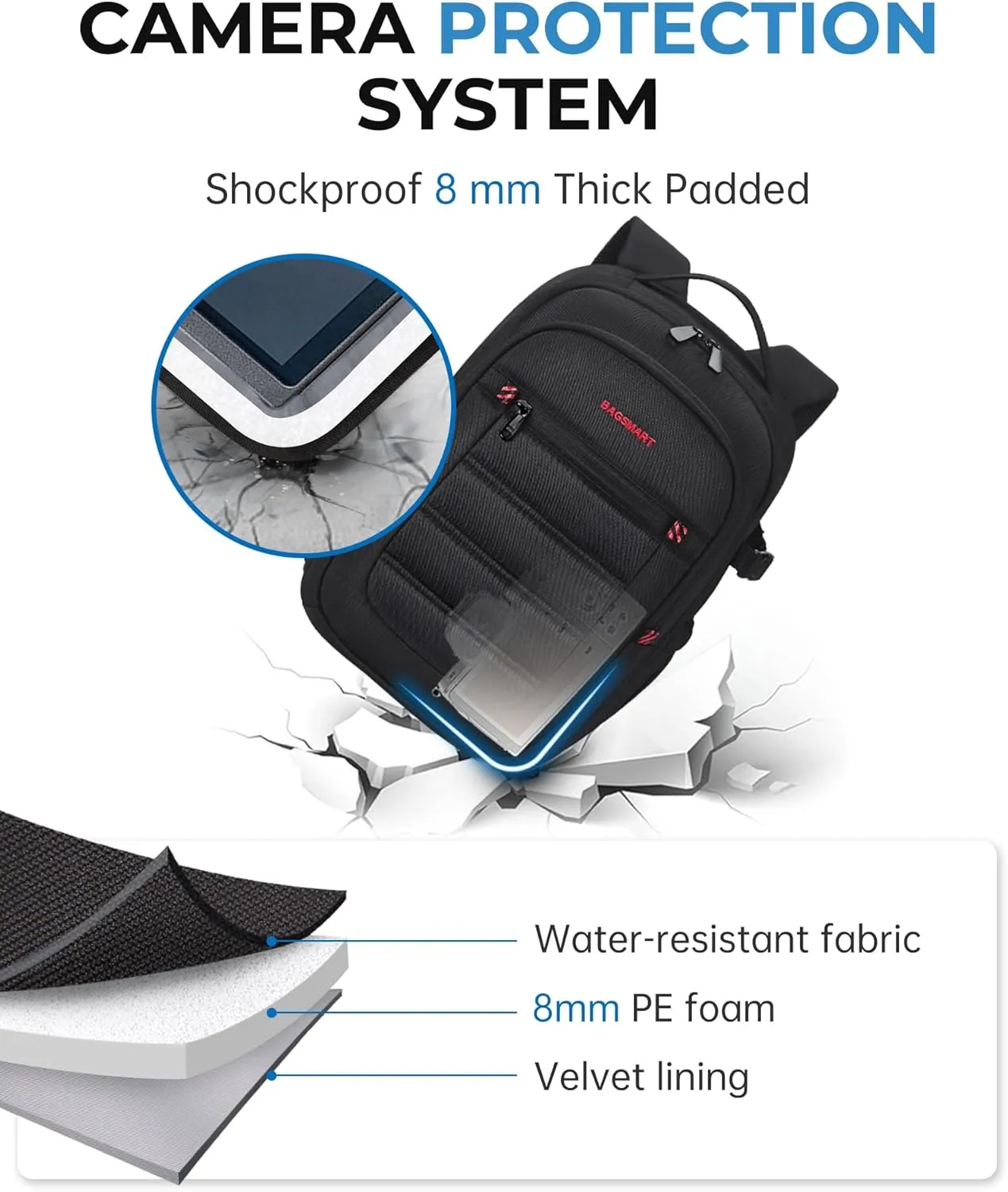 BAGSMART Camera Bag, DSLR SLR Small Camera Backpack Fits 13 Inch Laptop, Photography Backpacks with Rain Cover & Tripod Holder, Black
