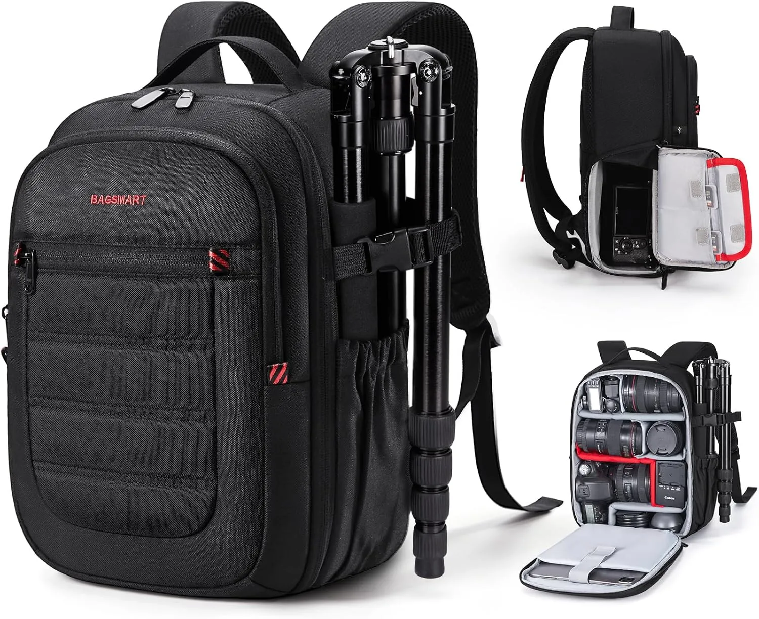 BAGSMART Camera Bag, DSLR SLR Small Camera Backpack Fits 13 Inch Laptop, Photography Backpacks with Rain Cover & Tripod Holder, Black