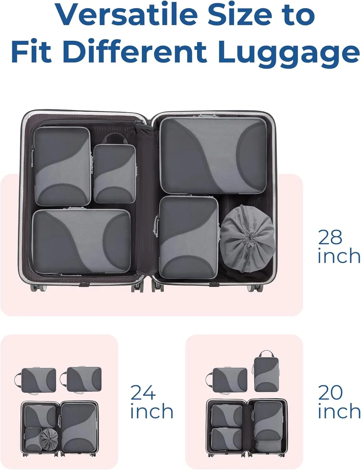 BAGSMART Compression Packing Cubes - 6 Set Travel Packing Cubes for Suitcases, Compression Suitcase Organizers with Shoe Bag