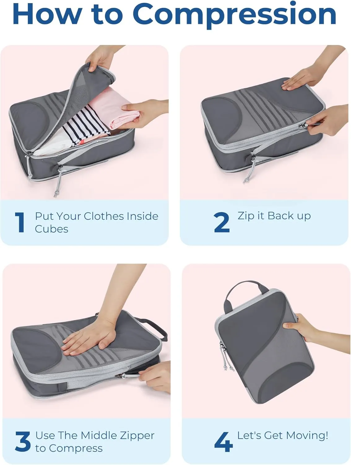 BAGSMART Compression Packing Cubes - 6 Set Travel Packing Cubes for Suitcases, Compression Suitcase Organizers with Shoe Bag