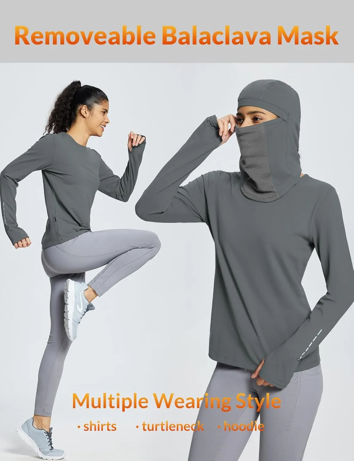 baleaf Thermal Long Sleeve Women Shirts Winter Clothes Cowl Neck Warm Fleece Base Layer Tops with Balaclava and Thumbholes