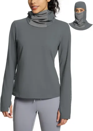 baleaf Thermal Long Sleeve Women Shirts Winter Clothes Cowl Neck Warm Fleece Base Layer Tops with Balaclava and Thumbholes