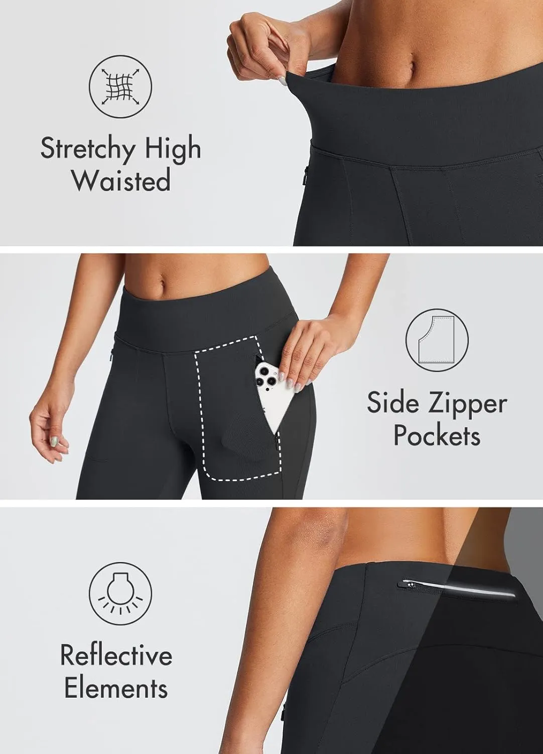 baleaf Women's Fleece Lined Leggings Water Resistant Winter Clothes Running Tights Cold Weather Hiking Pants Zip Pockets