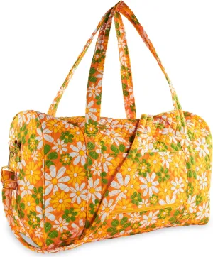 ban.do Quilted Duffel Bag for Women, Large Carry On Travel Weekend Bag with Top and Shoulder Straps, Retro Floral