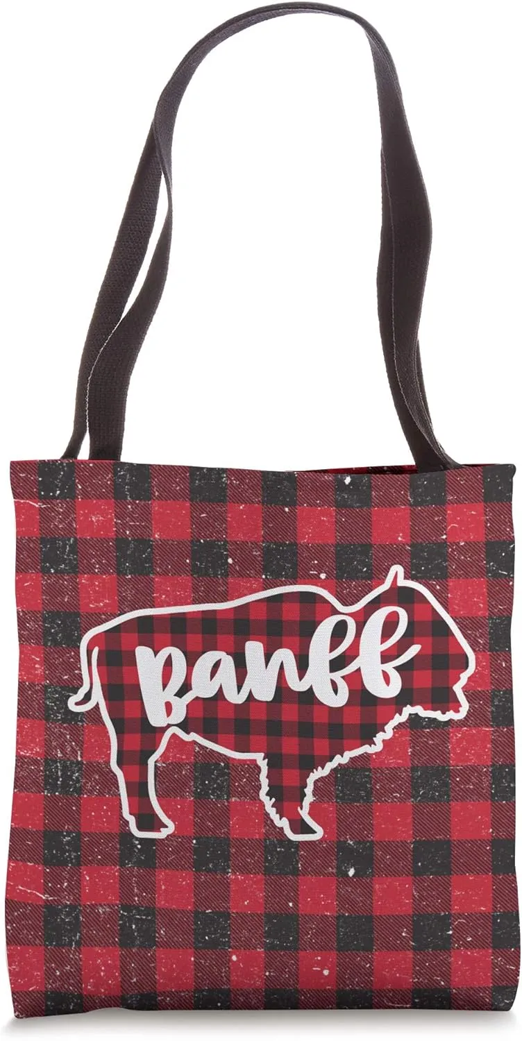 Banff National Park Bison Alberta Canada Souvenir Plaid Tote Bag