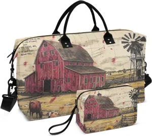 Barn Windmill Farm Retro Duffle Bag for Travel, Gym Bag with Multiple Interior Pockets for Men Women Overnight Purse Included 20.5 x 1.9 x 13.8 In