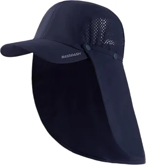 BASSDASH UPF 50  Foldable Fishing Hat Baseball Cap with Removable Neck Flap Portable for Men Women Golf Hiking