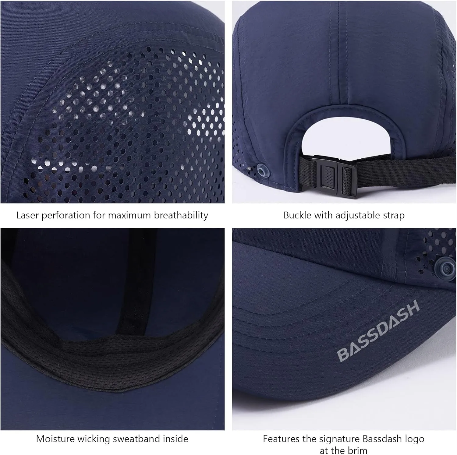 BASSDASH UPF 50  Foldable Fishing Hat Baseball Cap with Removable Neck Flap Portable for Men Women Golf Hiking