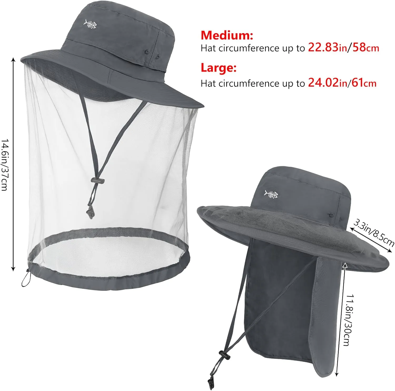 BASSDASH UPF 50  Mosquito Net Hat with Stowable Neck Flap for Men Women Outdoor Fishing Hiking Camping Gardening FH17