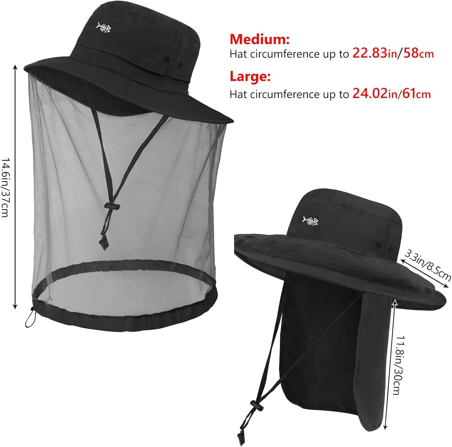 BASSDASH UPF 50  Mosquito Net Hat with Stowable Neck Flap for Men Women Outdoor Fishing Hiking Camping Gardening FH17