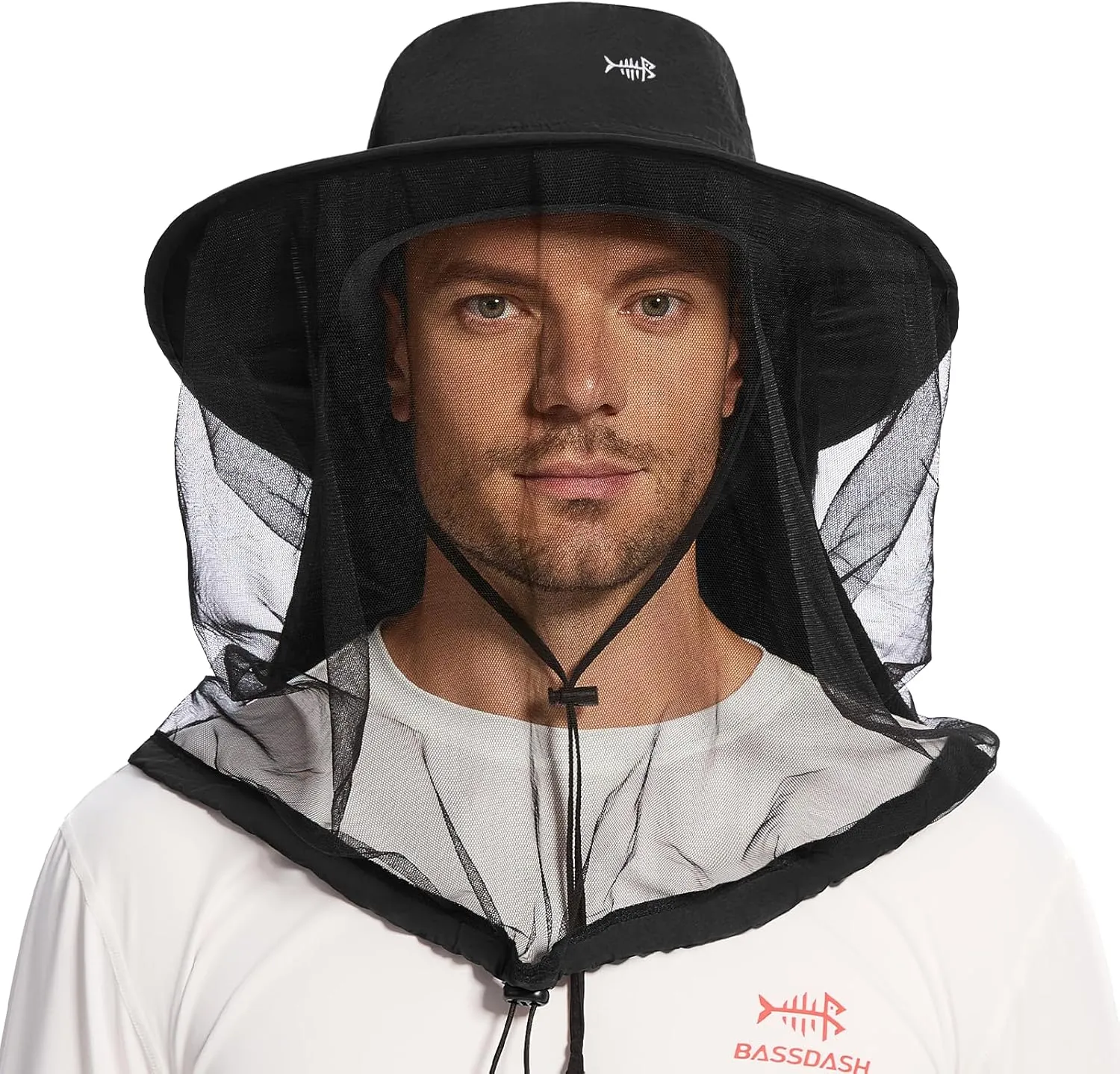 BASSDASH UPF 50  Mosquito Net Hat with Stowable Neck Flap for Men Women Outdoor Fishing Hiking Camping Gardening FH17