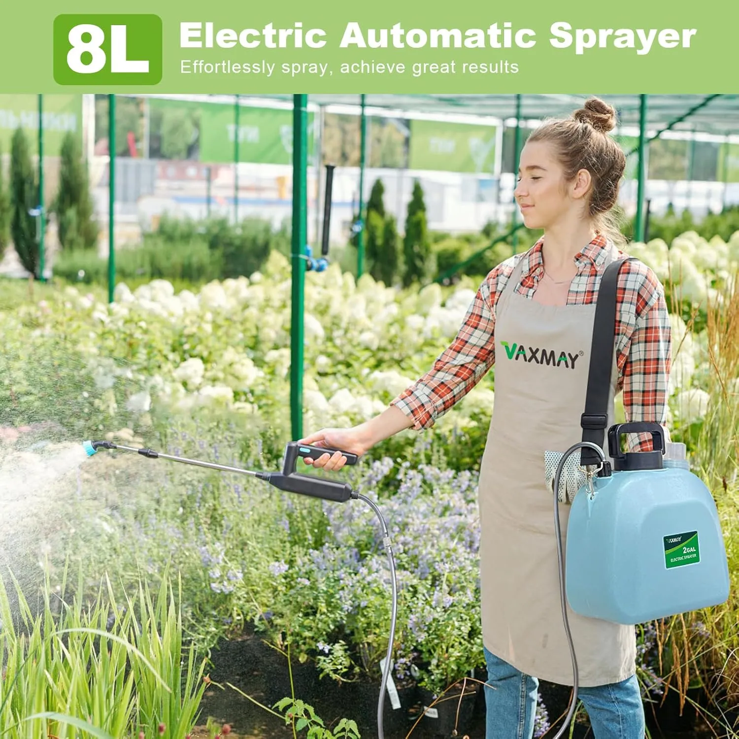 Battery Powered 2 Gallon Electric Sprayer With 3 Mist Nozzles, Rechargeable Handle, Retractable Wand, Adjustable Shoulder Strap for Lawn, Garden, Cleaning