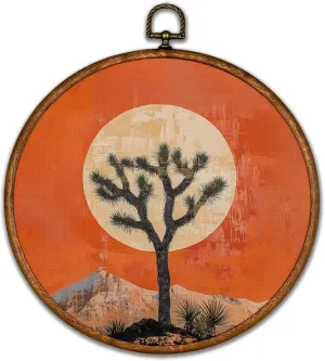 BCUANGD Western Round Wall Art Decor - Retro Desert Landscape Wall Art Canvas Frame Artwork Prints, Rustic Vintage Sun Tree Round Wall Hanging Decorations for Home Farmhouse Bedroom, 10"x10"