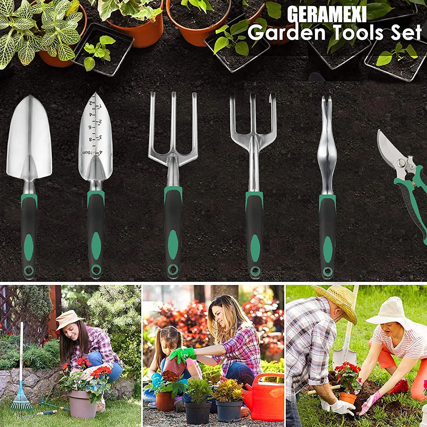 Beauty HAO Garden Tools Set,Gardening Tools for Woman Man Gardening Kit 11 Pieces,Gardening Tools for Gardening Gifts,Heavy Duty Aluminum Hand Tool,Handle Gardening Planting Tool Set with Apron,Storage Tote Bag