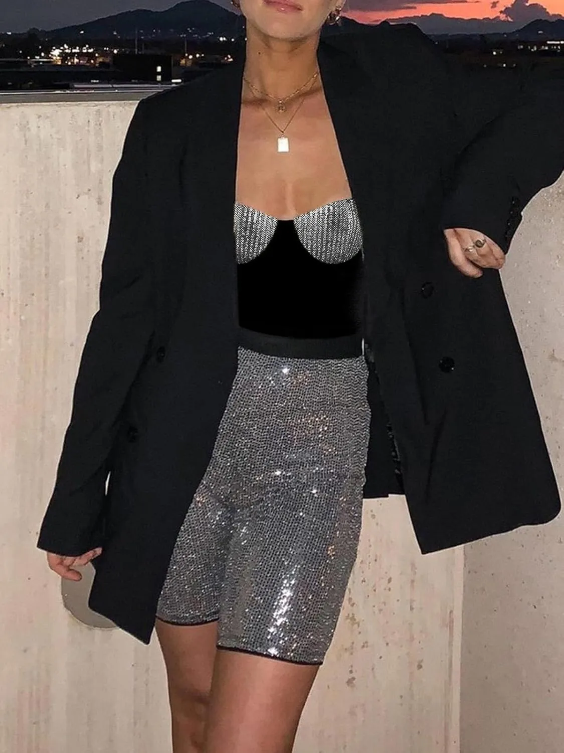 BEJONS Women Sexy Sequin Bra Tank Top Dressy Metallic Sparkly Holiday Festival Shirt