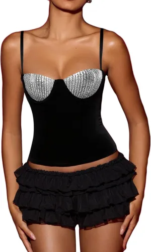 BEJONS Women Sexy Sequin Bra Tank Top Dressy Metallic Sparkly Holiday Festival Shirt