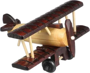 BESPORTBLE Office Decor Vintage Home Decor Boy Room Decor Wooden Plane Model, 5.8X5.5X2.95Inch Biplane Model for Home Decoration Birthday Gift Mini Wood Airplane Mini Airplane Decoration Desk Decor