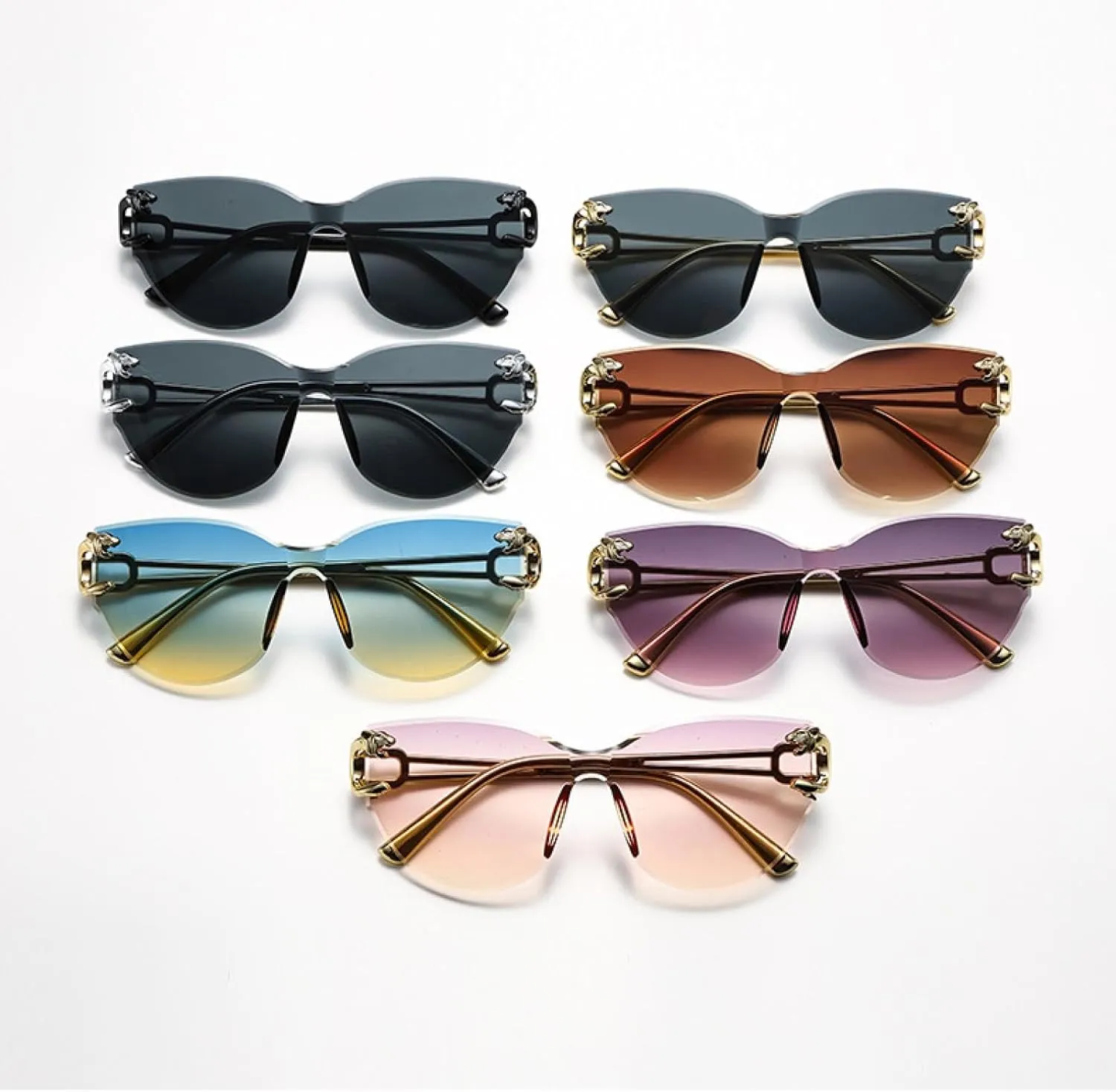 Big Rimless Sunglasses Women Men Cat Eye Sun Glasses Metal Frame Round Sunglasses